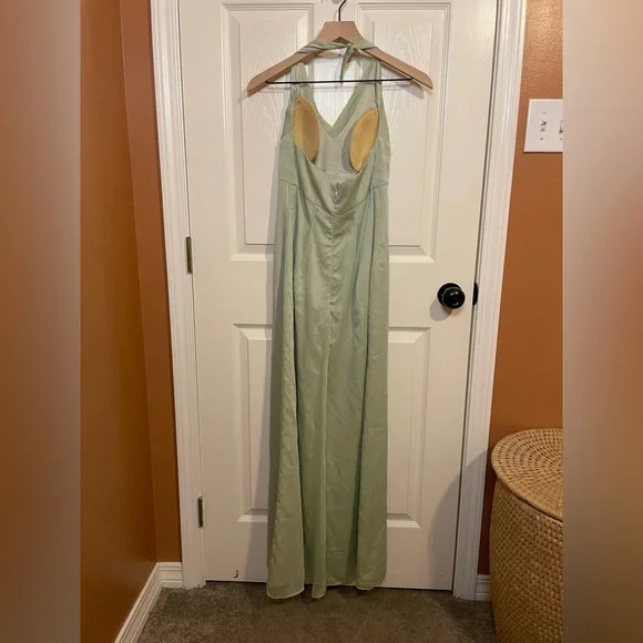Watters & Watters Sage Green Halter Floor Length Gown Coquette Girl Size 2 - Picture 6 of 9